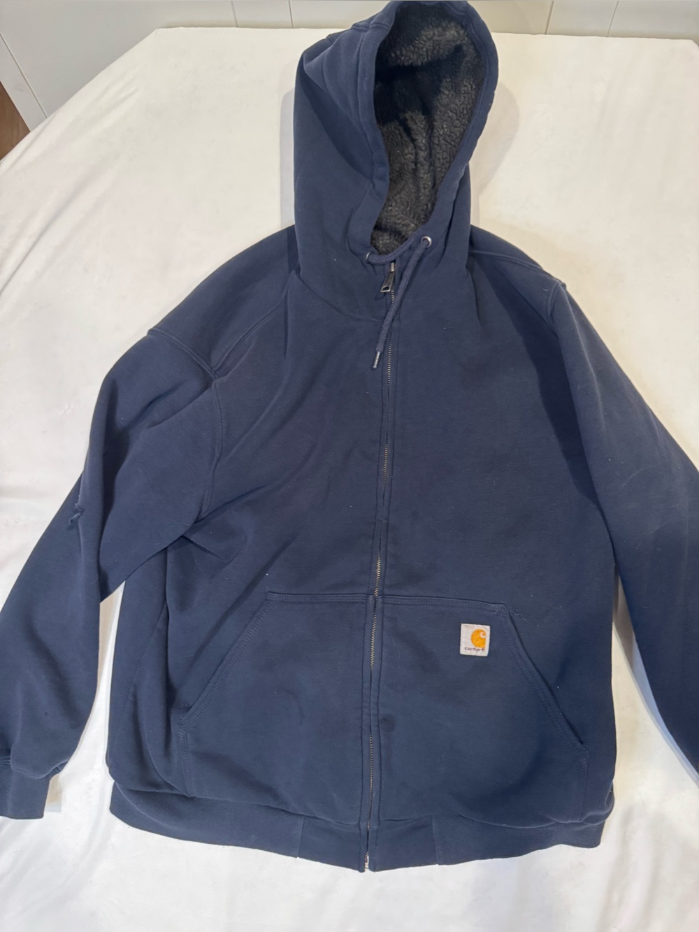 Carhartt Men’s XL Sherpa Lined Full Zip Hoodie Navy Blue Heavyweigh